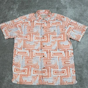 Tommy Bahama Silk Button Up Shirt Orange Blue Geometric Mens large original fit - Picture 1 of 11