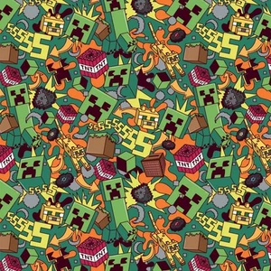 MINECRAFT Mojang Action Blast  Cotton Fabric on Multi  BTY  36" x 43" - Picture 1 of 2
