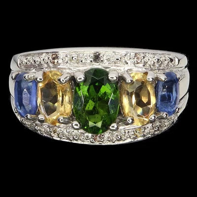 Black Friday Sterling Silver Ring Oval Chrome Diopside 7x5mm Citrine Kyanite 7 - Image 1 of 4