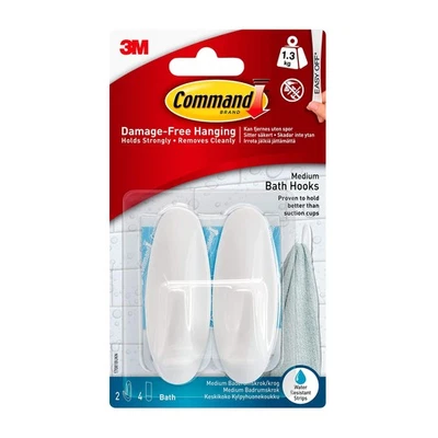 3M Command Medium Bath Oval Hooks With Command Adhesive Strips Whit... NEW - Image 1 of 4