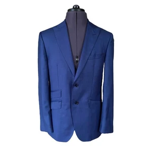 Massimo Dutti Blue Suit Jacket Super 120 Wool Italian Fabric Peak Lapel Mens 38R - Picture 1 of 19