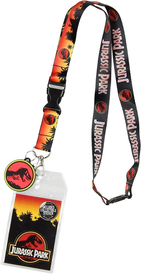 Jurassic Park Logo Lanyard ID Holder Rubber Charm Sticker and Key Ring