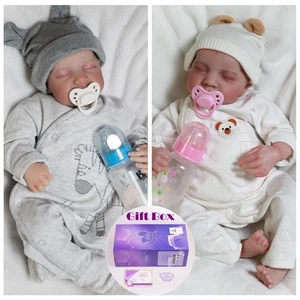 Lifelike Reborn Dolls Twins Newborn Baby Girl&Boy Vinyl Silicone Kids Xmas Gift - Picture 1 of 24