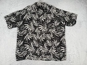 J Ferrar Shirt Men Extra Large Black White Floral Hawaiian Rayon Short Sleeve - Picture 1 of 14
