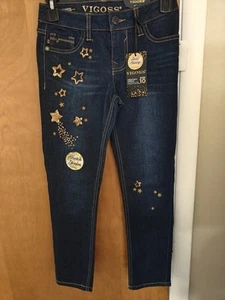 Vigoss Girl's The Austin Skinny Dark Wash Gold Sequin Bling Jeans Size 10 NWT - Picture 1 of 7