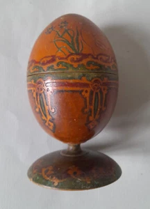 Antica scatola uova di Pasqua in legno primitivo 19c dipinta a mano arte popolare sale aperto  - Foto 1 di 8