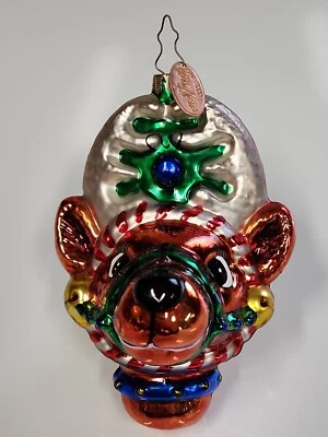 Mark Klaus 2003 vidrio soplado adorno de Navidad reno 5" de alto etiqueta de metal en muy buena condición Foto 1 de 4