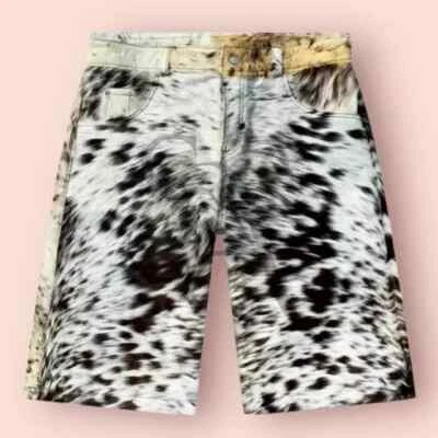Pantalones Cortos Para Hombre Piel de Vaca Pelo Sobre Piel Auténticos Estilo Occidental Hechos a Mano Western Short Foto 1 de 3