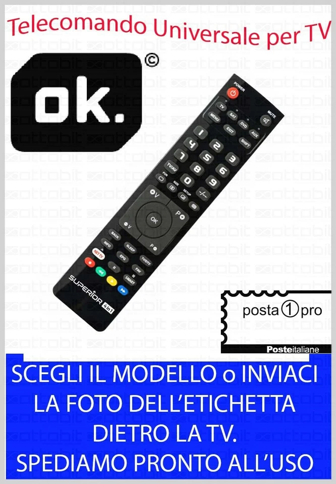TELECOMANDO UNIVERSALE per TV TELEVISORE MARCA " OK " SCEGLI MODELLO LISTA - Immagine 1 di 1