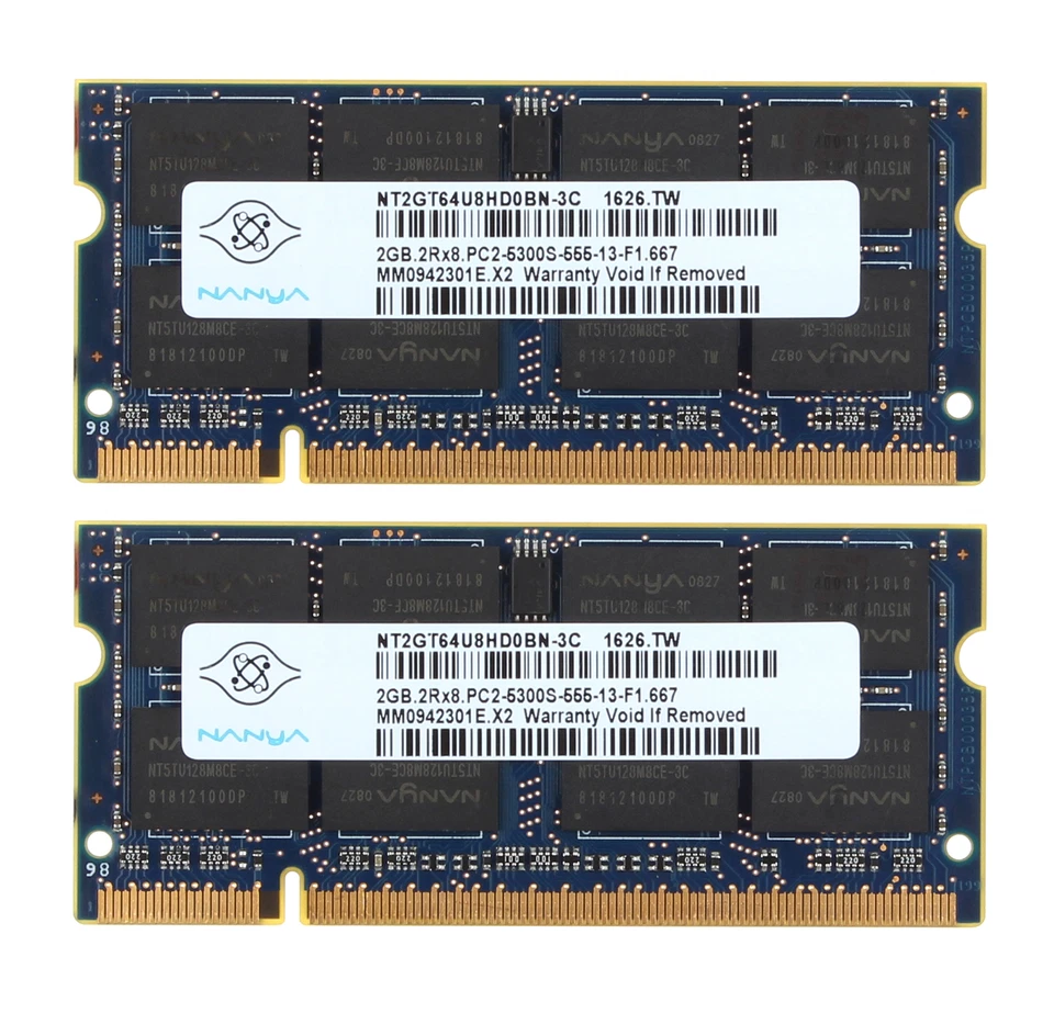 Nanya 4GB 2X 2GB PC2-5300 DDR2 667Mhz 200Pin Memory RAM Laptop SO-DIMM 1.8V 4 GB - Image 1 of 4