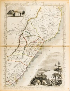 1851 SOUTH AFRICA NATAL KAFFRARIA ORIGINAL TALLIS RAPKIN MAP 11x14 WM20 - Picture 1 of 3