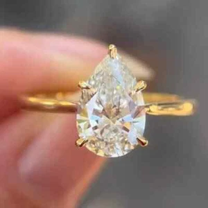 5.2Ct Pear Lab Grown Diamond Hidden Halo Women's Engagement Ring 14k Yellow Gold - Picture 1 of 14
