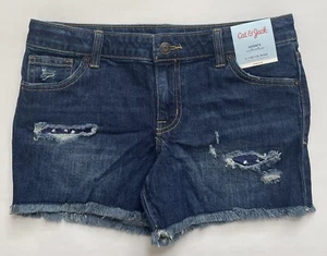 Cat & Jack Girls Destructed Jean Shorts Dark Blue Adjb. Waist Size L (10/12)Plus - Picture 1 of 8