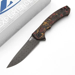 Zero Tolerance Sinkevich 3.25" Damascus Orange Red CF Folding Knife ZT0450CFDAMS - Picture 1 of 12