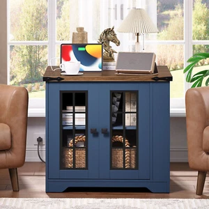 Farmhouse End Table Side Table w/ Charging Station Nightstand Wooden Nightstand - Picture 1 of 11