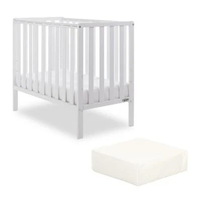 Obaby Bantam Space Saver Cot - White with FIBRE Mattress - Compact 3 Height Base - Image 1 of 4