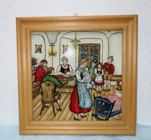 Cuadro de vidrio trasero, "En invierno en la habitación" pintura a mano, ingenuo - firmado Resch - Imagen 1 de 4