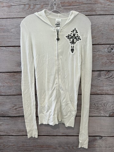 OFF WHITE Crash & Burn Off White Cardigan Felpa con Cappuccio Full Zip Frontale Impreziosito Junior's M