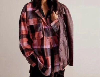 We The Free Izzie Cargo Shirt Plaid Flannel Red Brick Combo Small M Brand New - Image 1 of 4