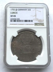 Germany 1752 JJJ Lubeck 32 Shillings NGC XF45 Silver Coin - Picture 1 of 2