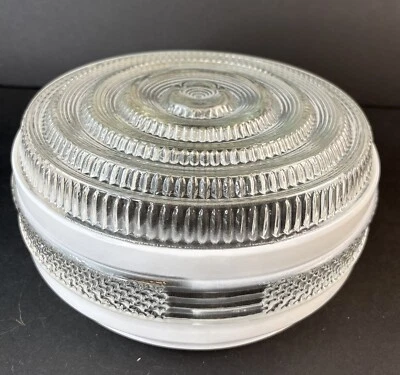 Luminária de teto vintage globo branco texturizado vidro transparente 7 3/4" ajuste MCM Deco - Imagem 1 de 4