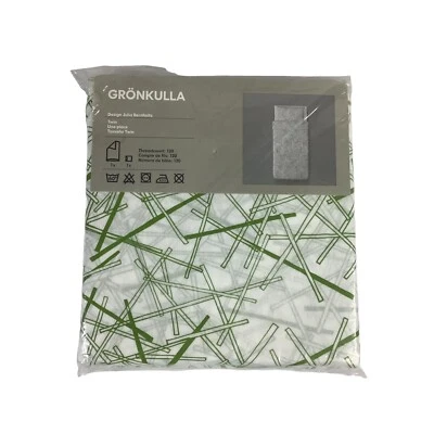 Ikea Twin Duvet Cover Pillowcase Green White Gronkulla Mid Century Modern New - Image 1 of 4