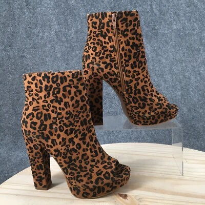 Shoedazzle Boots Womens 8 Kimara Ankle Bootie Brown Leopard Print Block Heels - Image 1 of 4