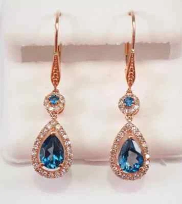 3Ct Pear Lab-Created London Blue Topaz Teardrop Earrings 14K Rose Gold Plated - Image 1 of 4