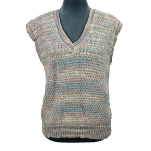 Vintage 80s Womens Large Jeana Pastel Knit Sweater Vest - Picture 1 of 5