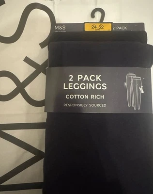 M&S High rise 2 pack black and navy Leggings Size 24 LONG BNWT Marks & Spencer - Image 1 of 4