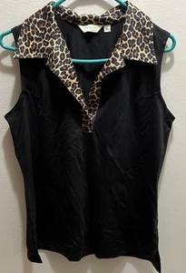 Tracey Lynn Top Womens X-Large Animal Print Collar Golf Stretch Activewear - Picture 1 of 3