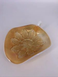 Dugan Nappy Leaf Rays Marigold 1920s Carnival Glass 7” X 5.5” - Picture 1 of 7