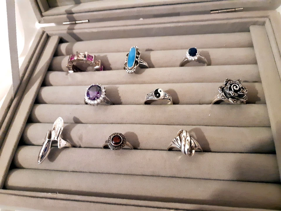 925 ECHT SILBER *** Konvolut 9 Ringe, Ringgröße 59-60 *** Neuware, 50 Gramm - Bild 1 von 2