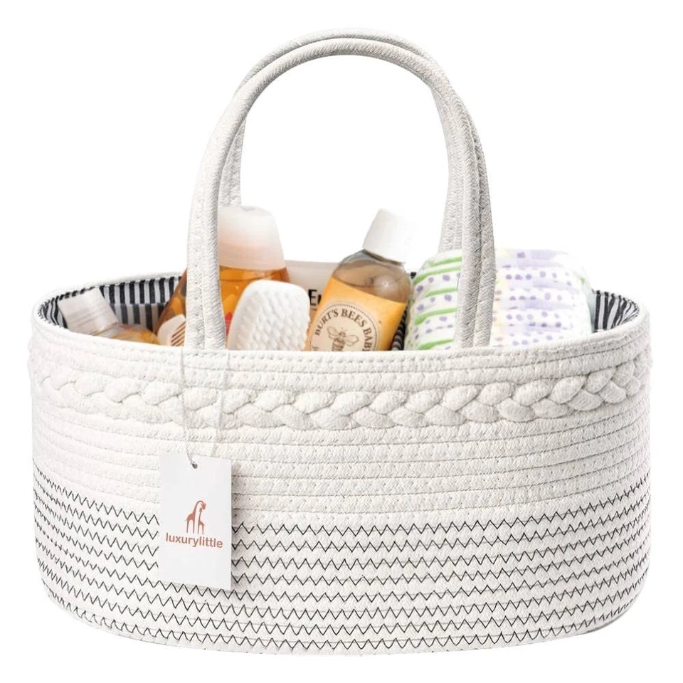 Luxury Little Baby Diaper Caddy Organizer - Rope Nursery Storage Bin for Boys