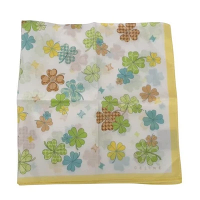 Celine Bufanda Pañuelo Trébol Patrón Amarillo y Blanco 100% Algodón Mujer Foto 1 de 4