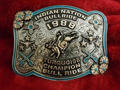 Rodeo☆1988☆X~Treme BULLRIDING Champion Trophy Buckle☆Indian Nation☆Rare☆X64 - Image 1 of 4