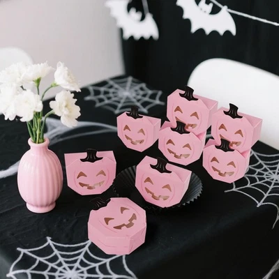 Cajas de regalo de calabaza rosa de Halloween-10 piezas cajas de papel para dulces Foto 1 de 4