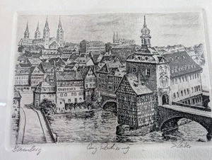 Bamberg – Original Radierung von Günter Leiter, signiert – gerahmt, Sammlerstück - Bild 1 von 3