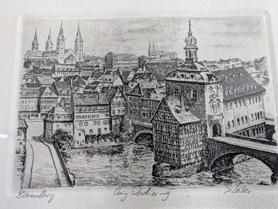 Bamberg – Original Radierung von Günter Leiter, signiert – gerahmt, Sammlerstück - Bild 1 von 3