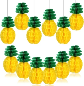Hawaii Deko 12st Pompoms Ananas Sommer Tropische Wabenbälle Hängende Lampions - Bild 1 von 6