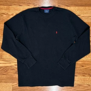 Polo Ralph Lauren Herren Medium schwarz Nachtwäsche Thermohemd Waffelstrick rot Pony - Bild 1 von 12