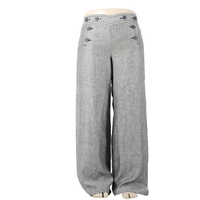 Max Studio Pant NEW $118 Sz 14 x 34 Black White Button Front 100% Linen Pant - Image 1 of 4