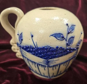 Salmon Falls 1996 Blueberry Stoneware Ribbon Handled Jug Vase 5X6" Cottage Core - Picture 1 of 12