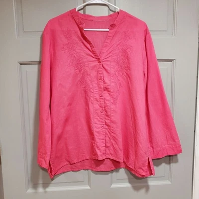 Белый олень блузка женщин размер XL ярко розовый вышитый на пуговицах удобный - Изображение 1 из 4