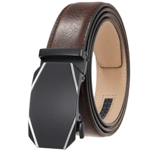 Trend Men's Cowskin Leather Belt Automatic Buckle Belt Ratchet Strap Hot Sale - Picture 1 of 6