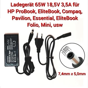 Ladegerät Netzteil für HP Notebook ProBook, EliteBook, Pavilion 65W 18,5V 3,5A - Bild 1 von 10