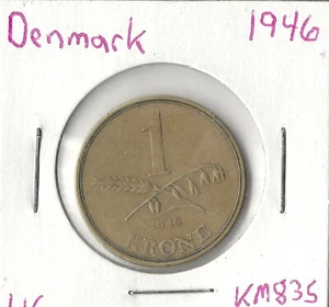 Coin Denmark 1 Krone 1946 KM835 - Picture 1 of 3
