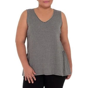 Terra & Sky Women's Plus Size Peplum Tank Black Gray Stripe 0X (14W) - Picture 1 of 4