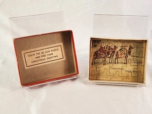 Vintage Frohe Weihnachten Krippe Puzzle MCM 4 1/2 Zoll Weihnachtsgeschenk Puzzle - Bild 1 von 9