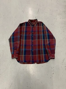 Vintage Pendleton Virgin Wool Plaid Dress Shirt LARGE 80s 90s Red Button Up - Picture 1 of 8